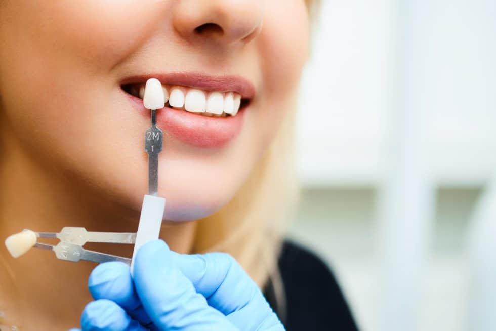 Woman being fitting for dental veneers